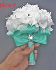 Cheap Prom Baby Blue Flower Brooch Wedding Bouquet De Mariage Wedding Bouquets PE Rose Diamond Ribbon Bouquet W2017D