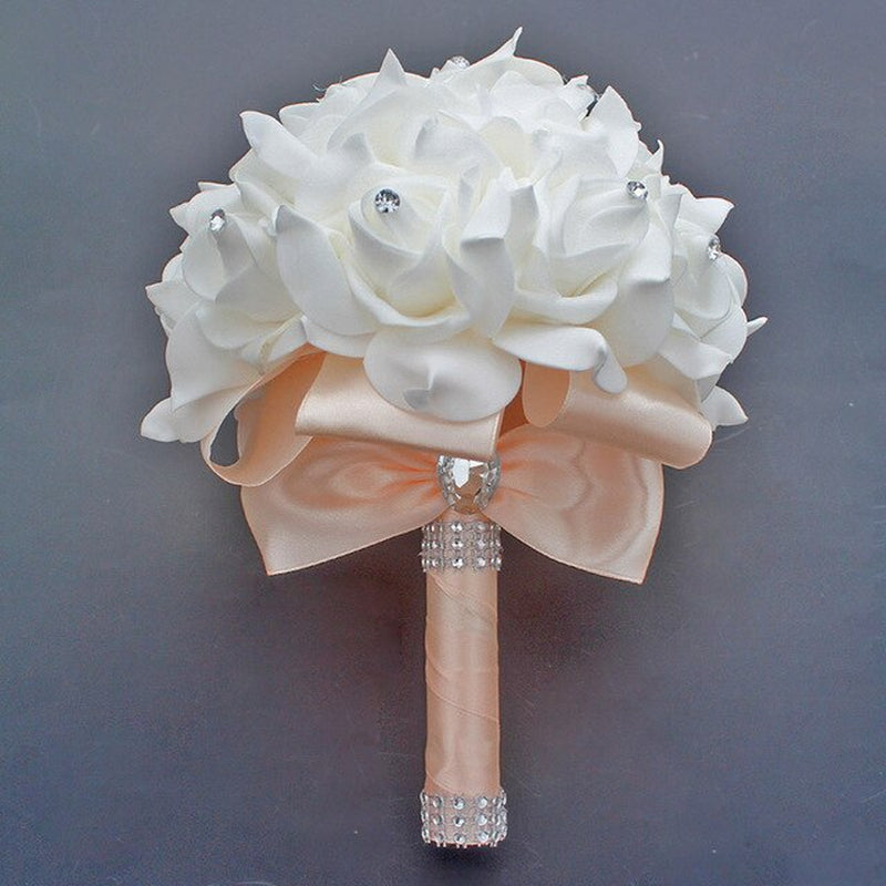 Cheap Prom Baby Blue Flower Brooch Wedding Bouquet De Mariage Wedding Bouquets PE Rose Diamond Ribbon Bouquet W2017D