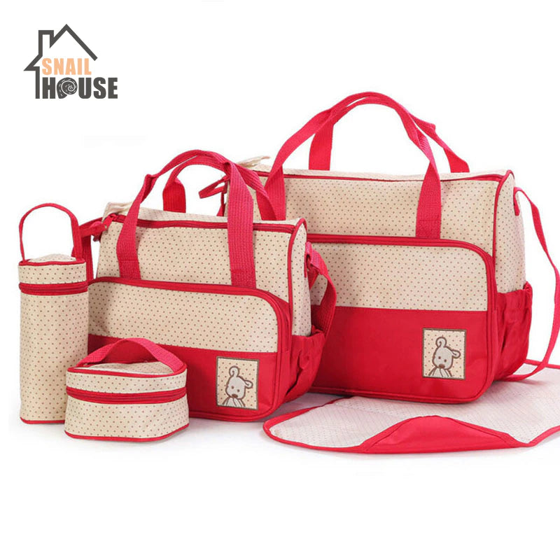 Snailhouse Baby Diaper Bag Suits for Mom Baby Bottle Insulation Bags Changing Pad Mummy Baby Travel Stroller Nappy Bags 5Pcs