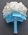 Cheap Prom Baby Blue Flower Brooch Wedding Bouquet De Mariage Wedding Bouquets PE Rose Diamond Ribbon Bouquet W2017D