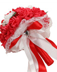 Foam Rose Wedding Bouquet Lace Wedging Leaves Stamen Silk Ribbon Diamante Pearls Holding Flower Wedding Decoration