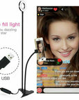 Dimmable LED Selfie Ring Light Camera Phone USB Ring Lamp Photography Fill Light with Phone Holder Stand for Makeup Live Stream