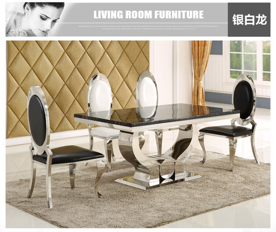 Stainless Steel Dining Room Set Home Furniture Minimalist Modern Marble Dining Table and 4 Chairs Mesa De Jantar Muebles Comedor