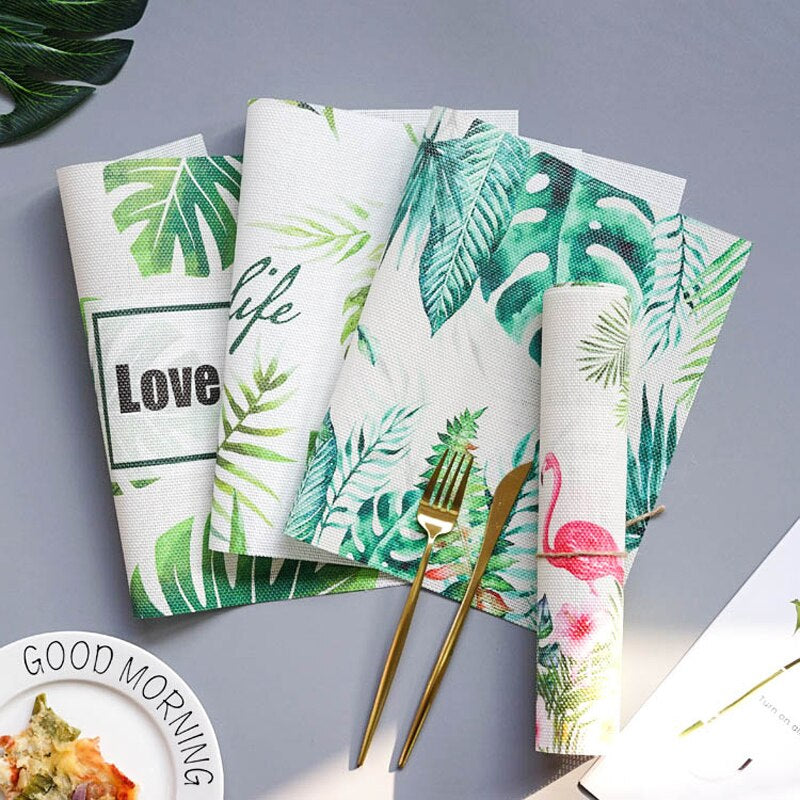 Creative PVC Placemat Green Plant Dining Table Mat Disc Pads Bowl Pad Coasters Waterproof Table Cloth Pad Slip-Resistant Pad